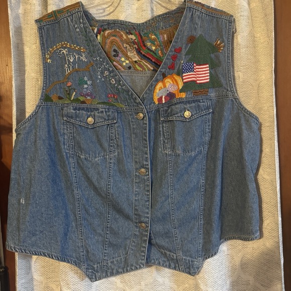 Republic Women's Sleeveless Denim Vest Embroidered Button Embellishments Size 26 - Picture 10 of 12